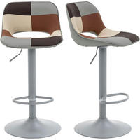 BARHOCKER 2er Set Patchwork Grau Beige Höhenverstellbar Drehstuhl - Multicolor, Leder (49/80/44cm)