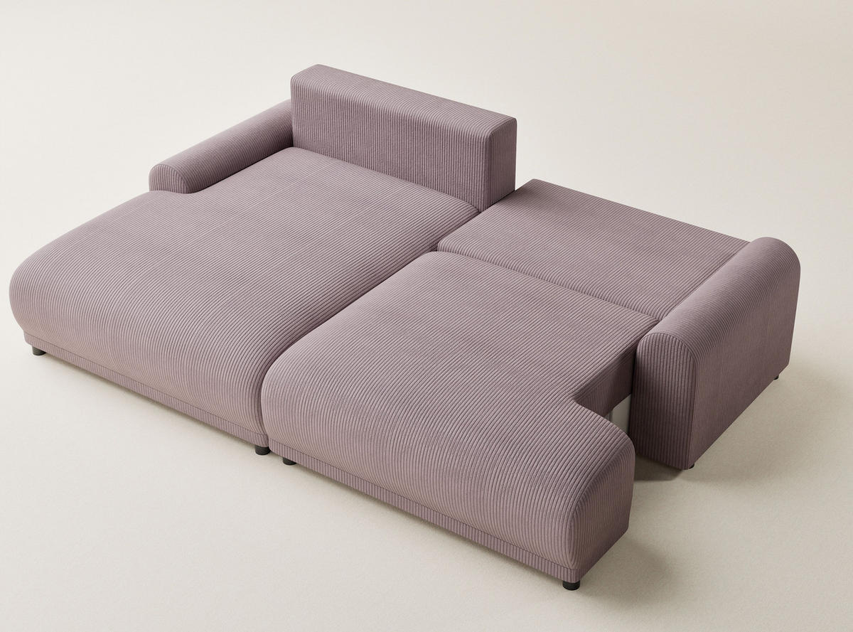 ECKSOFA MIT SCHLAFFUNKTION Tallin Lila Samtstoff - Links Seite - Flieder/Schwarz, Holz/Holzwerkstoff (145/240cm) - Maison de Reve