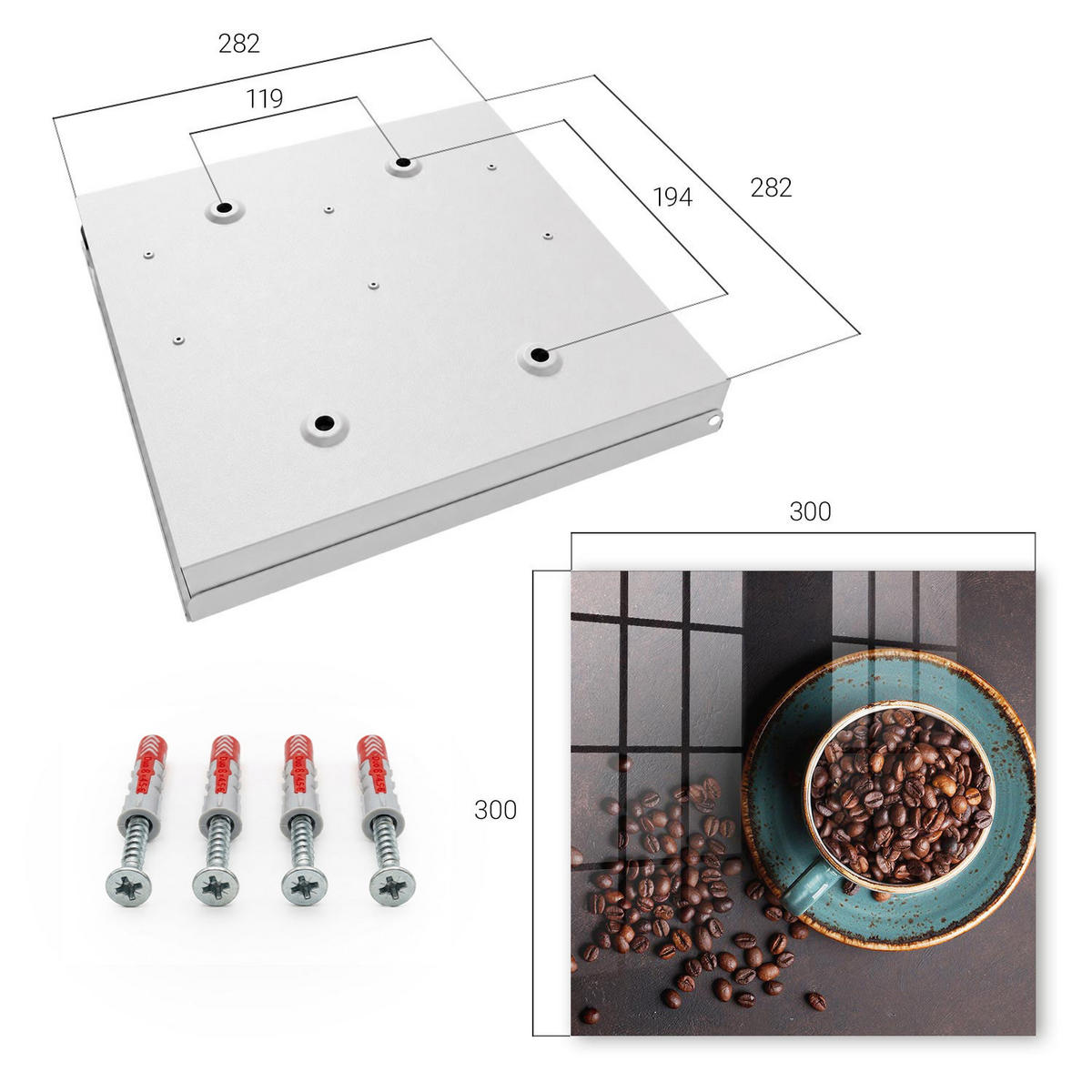 SCHLÜSSELBOX Weiß 30x30 cm – Türöffnung nach rechts - Kaffeebohnen - Braun, Metall (30/30/5cm) - TULUP