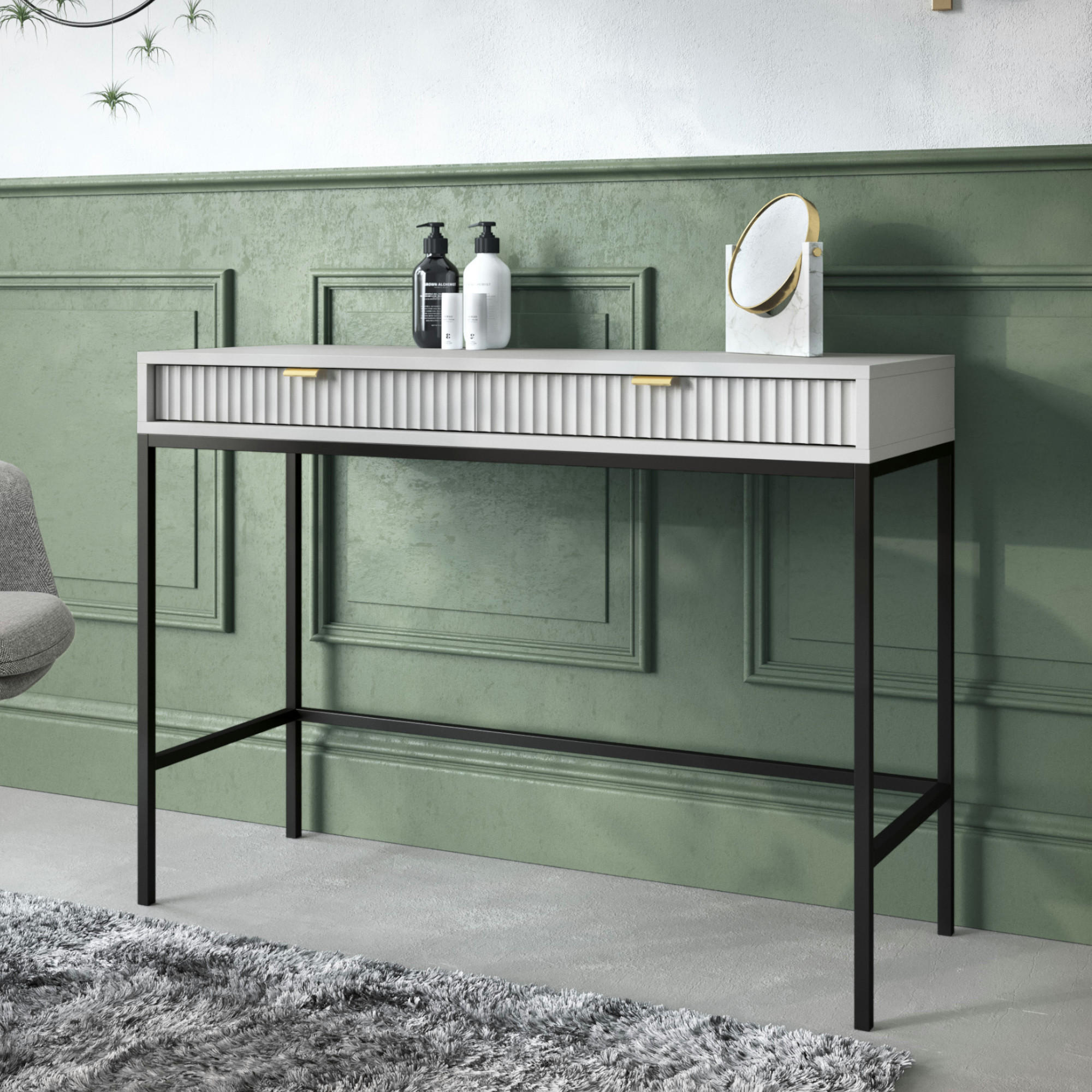 SCHMINKTISCH NANAIMO TOA1-2S Profilierte Fronten, Grau - Grau, Holzwerkstoff/Kunststoff (104/77/50cm) - Komodee