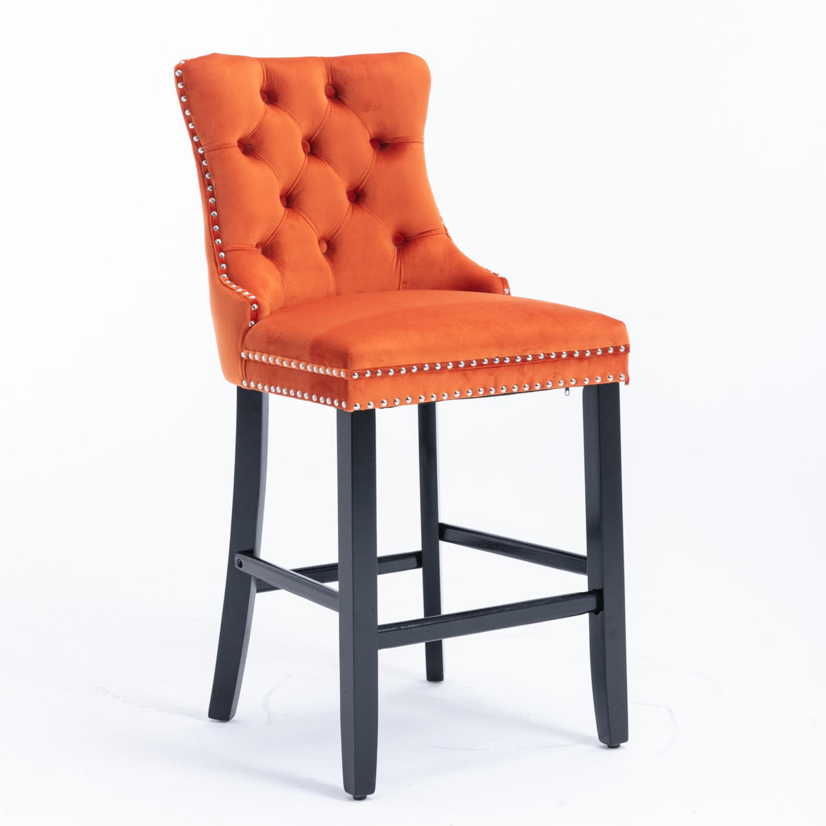 BARHOCKER mit hoher Rückenlehne Samt Orange 2er-Set - Orange, Holz (50/103/60cm) - Meubliv