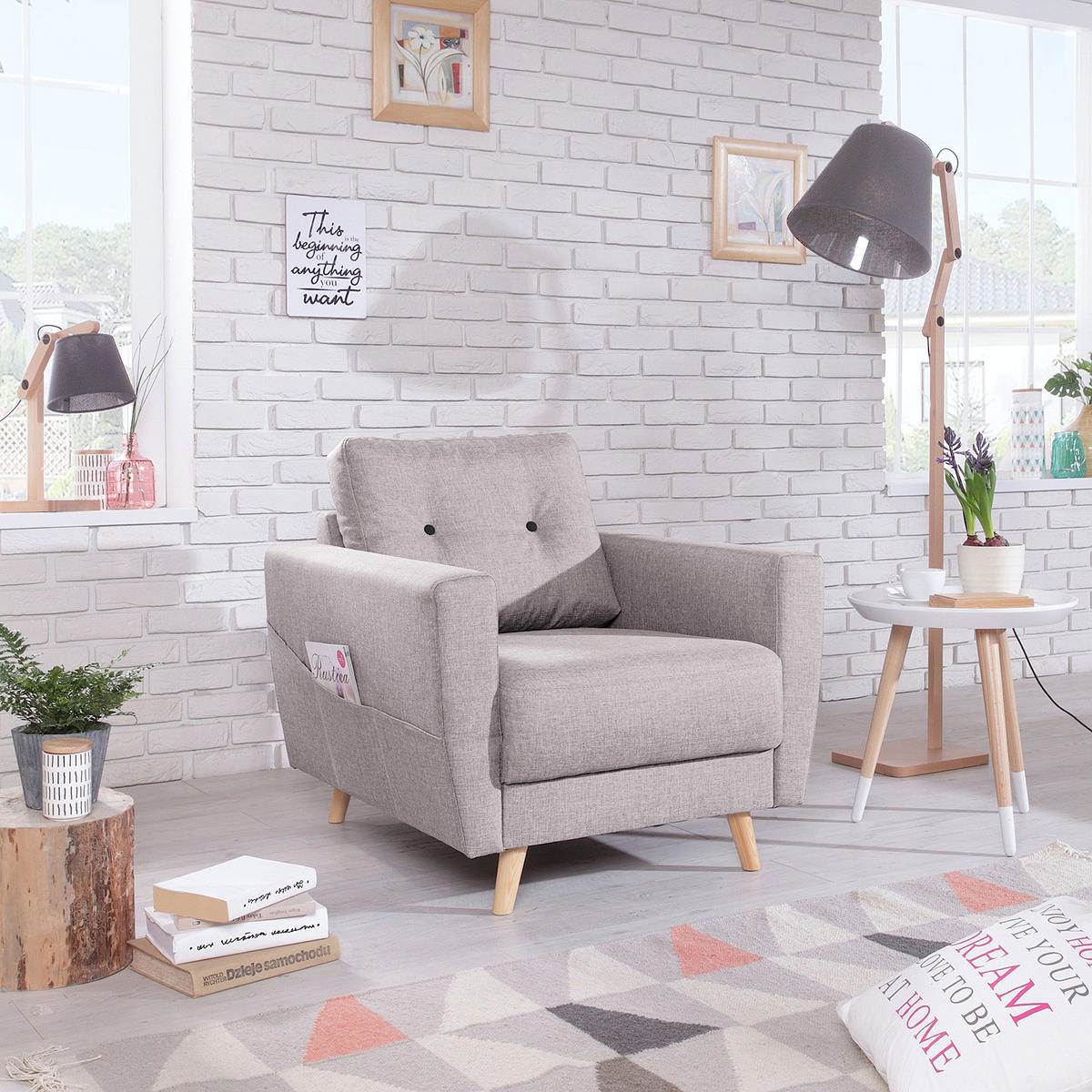 SESSEL - Webstoff - Hellbraun/Hellrosa, Textil (80/90/87cm) - home24