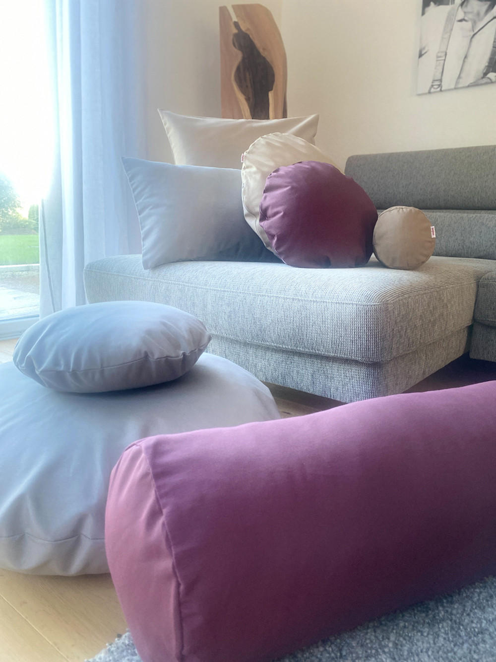 KISSENHÜLLE Rund Wunschton silber 100 cm Ø - Grau, Textil (100/100cm) - beties Heimtextil