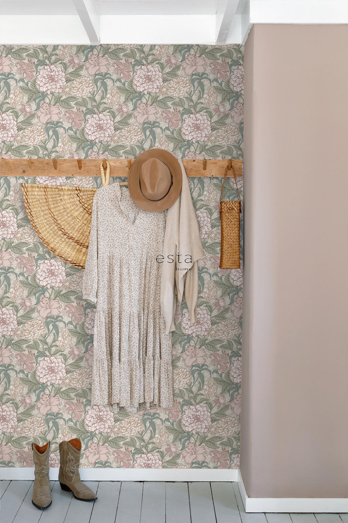 TAPETE Blumenmuster 53 cm x 10.05 m - Pink, Papier (53/1000cm) - ESTAhome