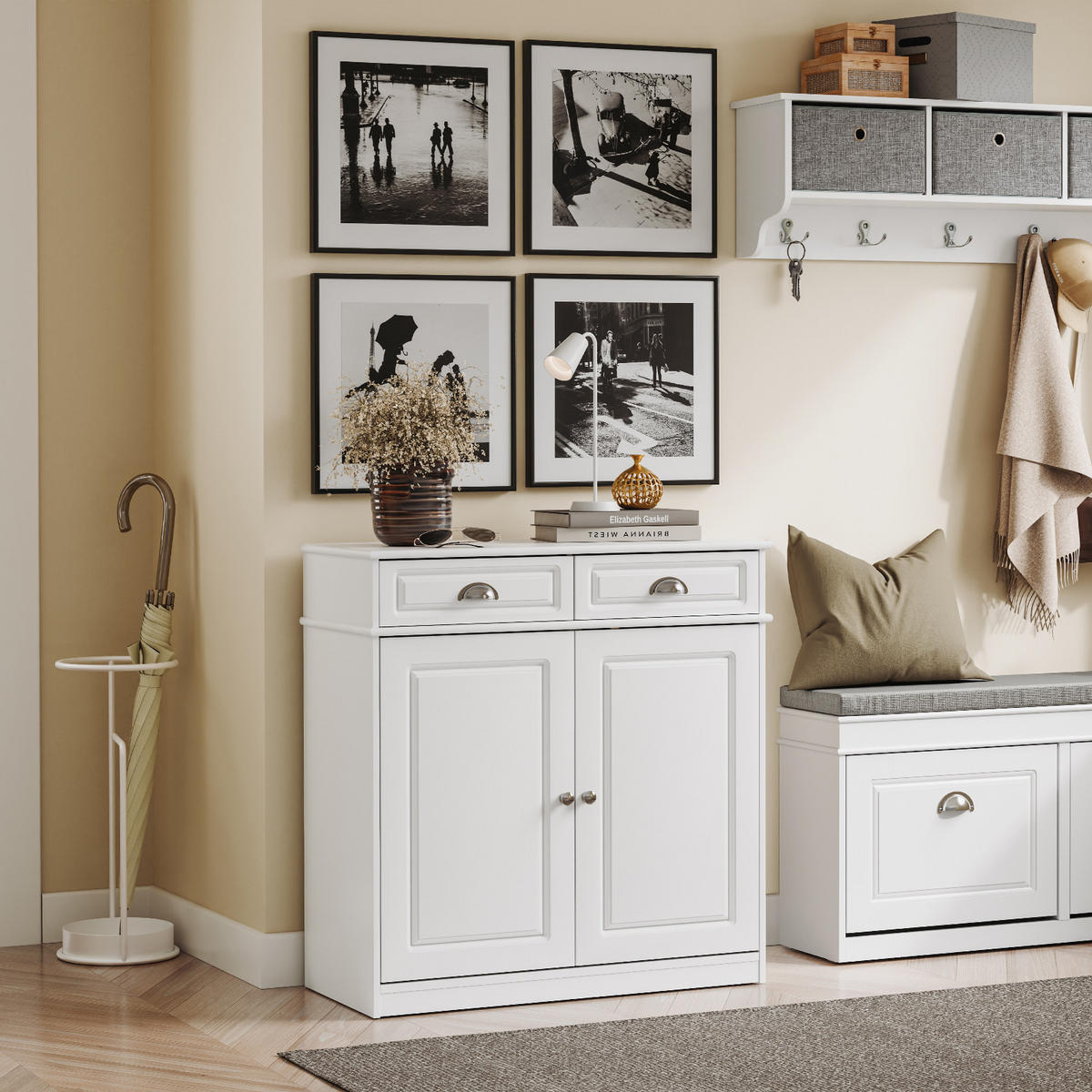 SCHUHSCHRANK mit Schubladen, für 12–15 Paar Schuhe, Weiß - Weiß, Holzwerkstoff (80/82/35cm) - SoBuy