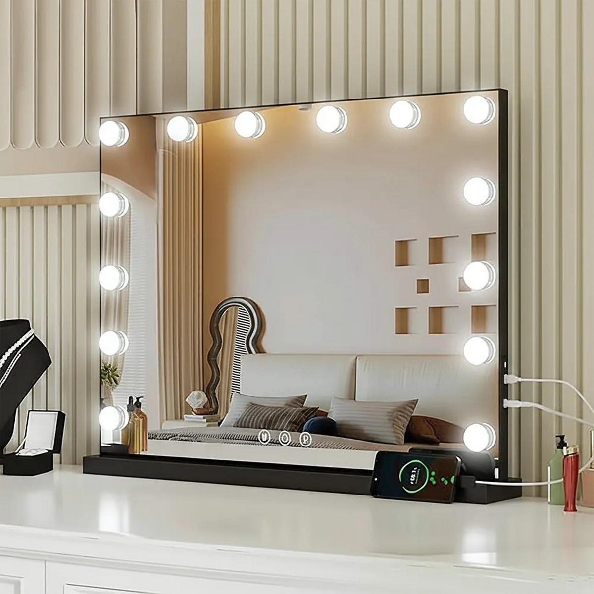 SPIEGEL Rea Led Hollywood Black - Schwarz, Glas (45/12/58cm) - REA