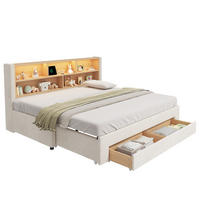 POLSTERBETT 90/200 cm & 90/200 cm in Beige Samt mit 2 Schubladen, LED und USB - Beige, Holzwerkstoff/Textil (90/200cm) - STILVORA