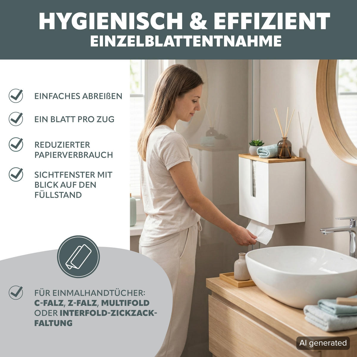 PAPIERHANDTUCHSPENDER mit Bambus-Einsatz - Weiß, Naturmaterialien (29/25/15cm) - eluno