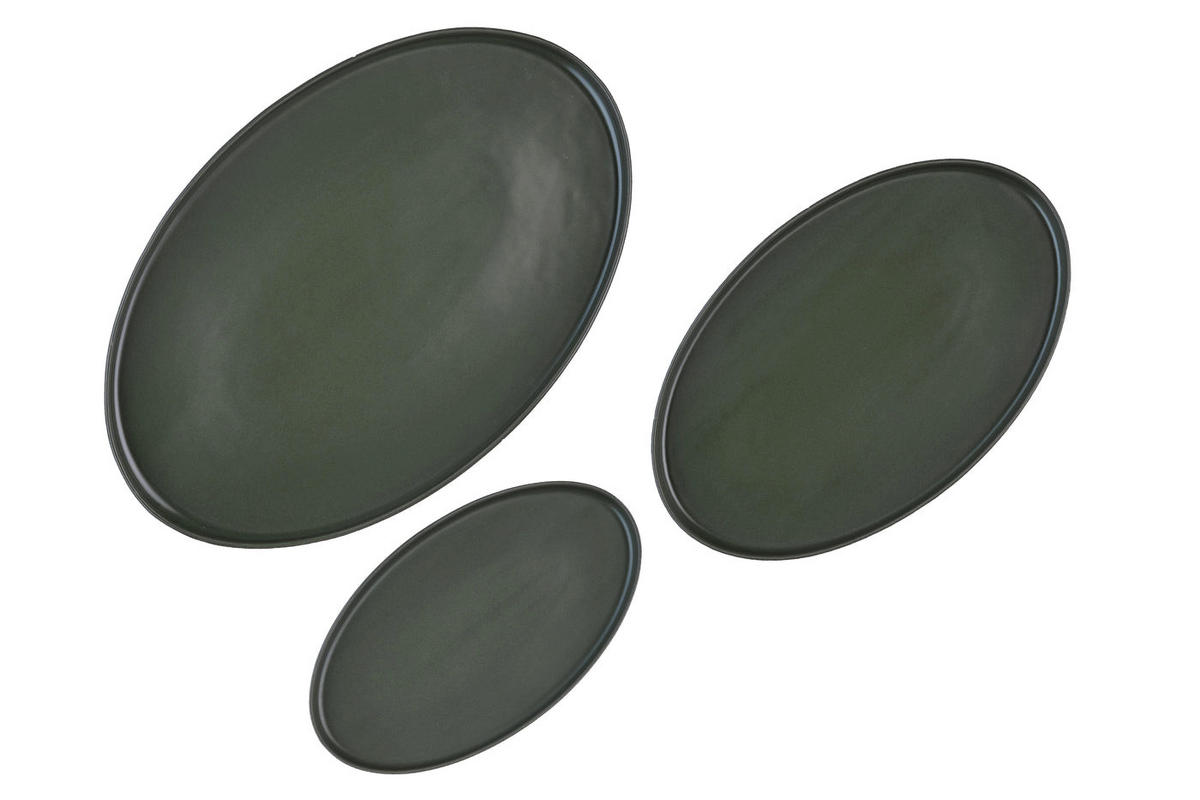 SERVIERPLATTEN Scandi - 3er-Set - Olive - Grün, Keramik (1/1/1cm) - Björn