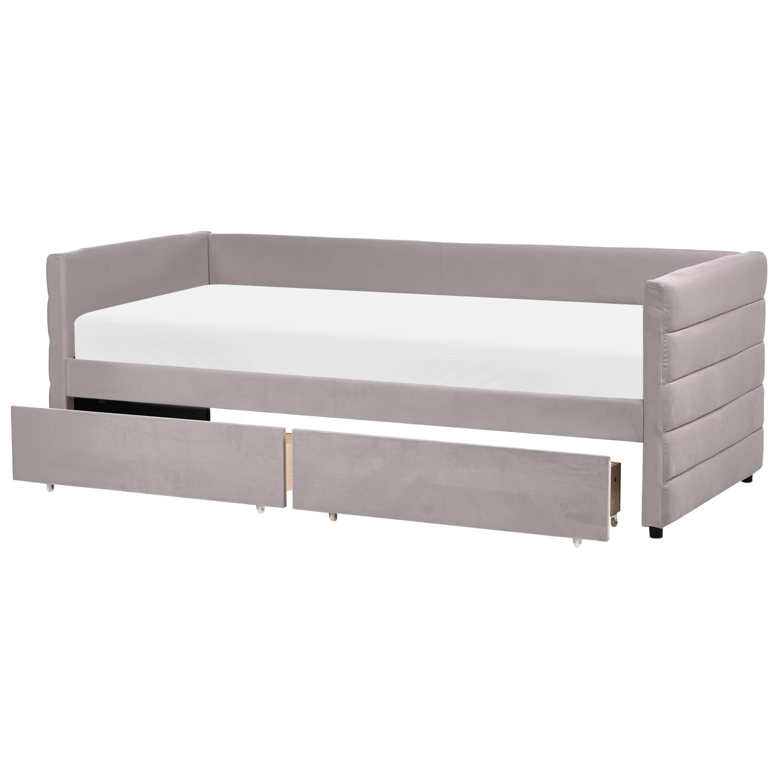 TAGESBETT mit Stauraum 90/200 Samtstoff Hellgrau Marray - Hellgrau, Textil (90/200cm) - Beliani
