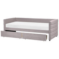TAGESBETT mit Stauraum 90/200 Samtstoff Hellgrau Marray - Hellgrau, Textil (90/200cm) - Beliani