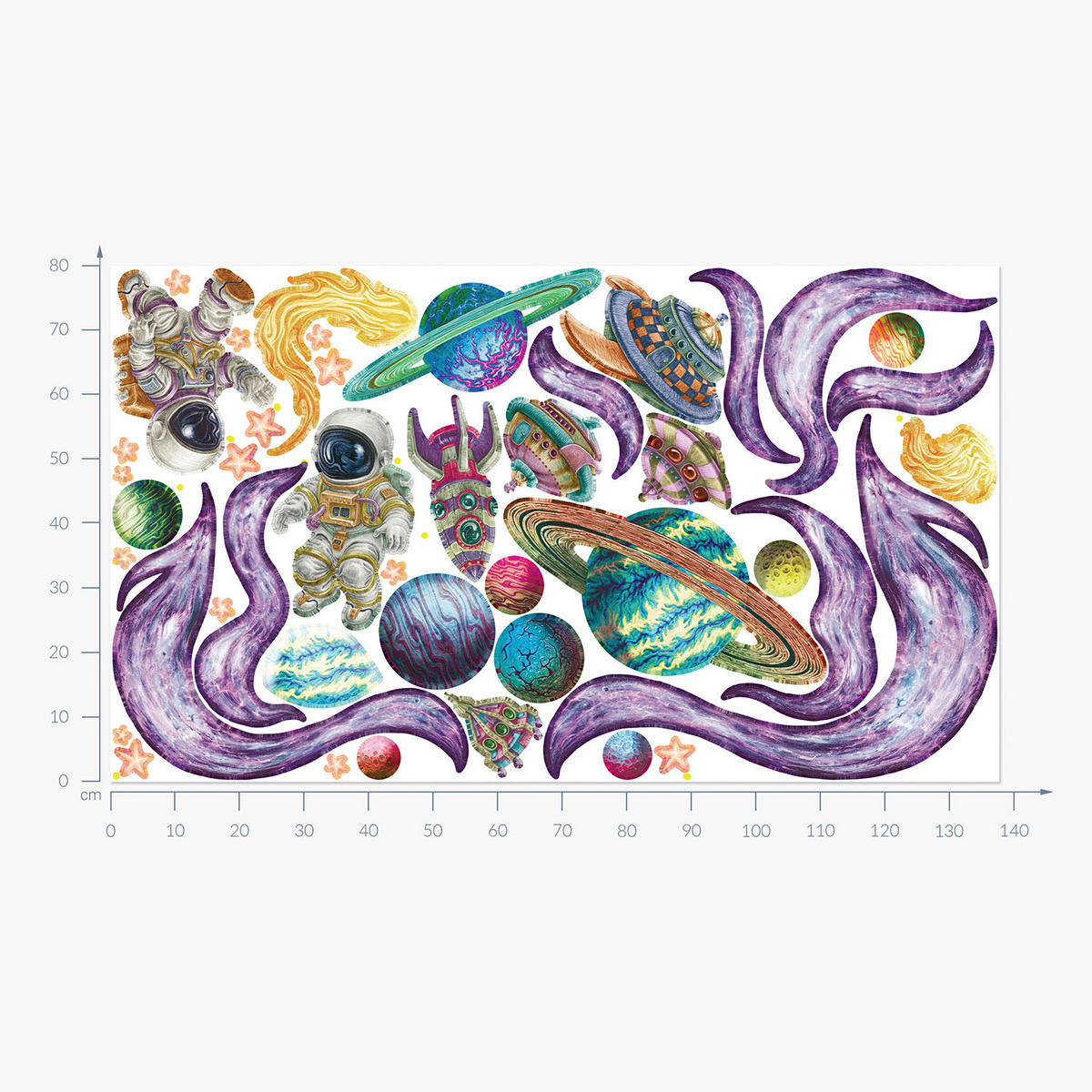 WANDAUFKLEBER 80x138cm - Planeten im Weltraum - Multicolor, Kunststoff (80/138/0.1cm) - Wallfluent