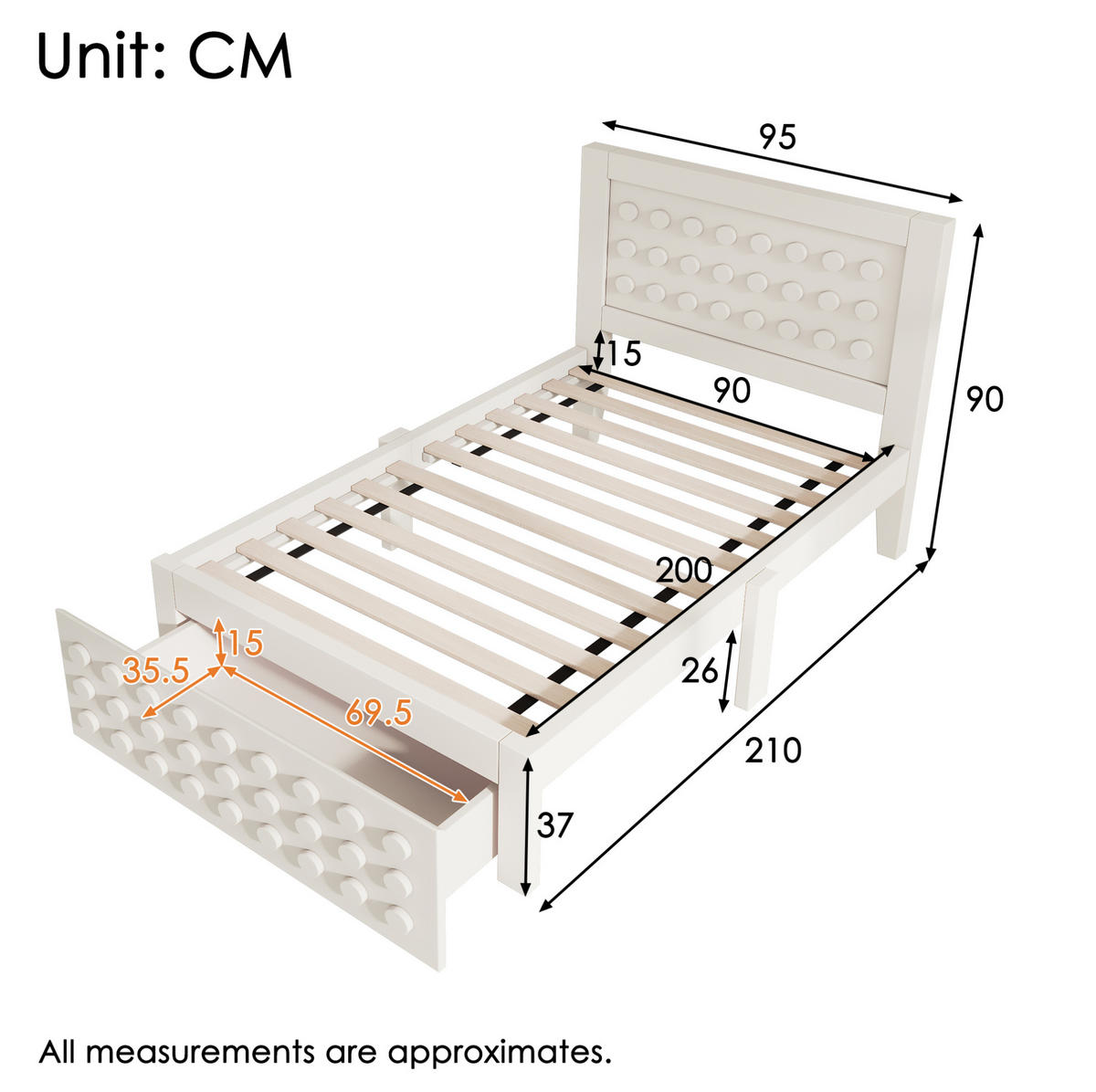KINDERBETT 90/200 cm in Weiß mit Schublade und Stauraum aus MDF & Massivholz - Weiß, Holz (90/200cm) - BEAOK