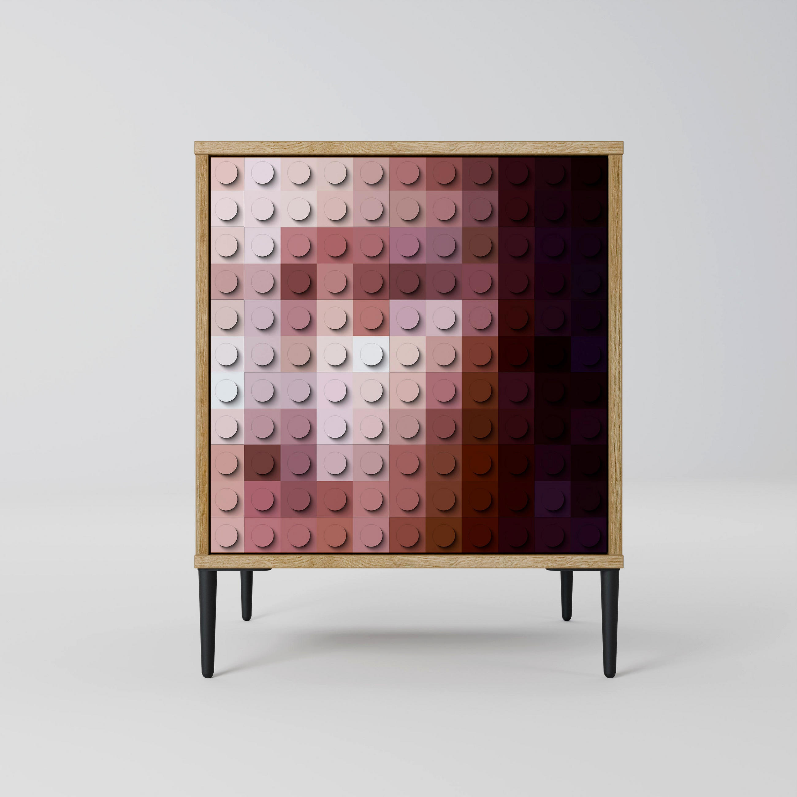 SIDEBOARD CONSTRUCTIVE ART, Eichefarben, 57,5x42x72,5 cm, Schwarze Metallfüße - Eichefarben/Multicolor, Holzwerkstoff/Metall (57.5/72.5/42cm) - SpaceRebels