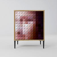 SIDEBOARD CONSTRUCTIVE ART, Eichefarben, 57,5x42x72,5 cm, Schwarze Metallfüße - Eichefarben/Multicolor, Holzwerkstoff/Metall (57.5/72.5/42cm) - SpaceRebels