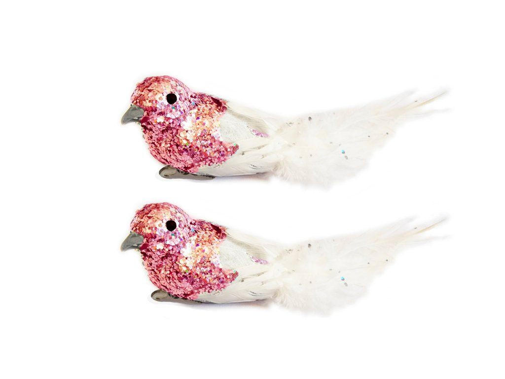 WEIHNACHTSVOGEL 2er-Set mit Clip mit Glitzer rosa 13 cm - Pink/Weiß, Naturmaterialien/Kunststoff (5/5/13cm) - LAALU