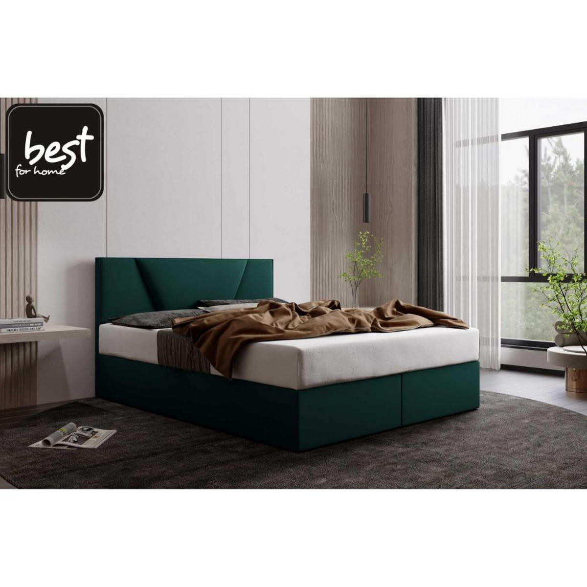 BOXBETT Jubilee Bonellfederkern inkl. Topper - Dunkelgrün, Holz/Holzwerkstoff (140/200cm) - Best For Home