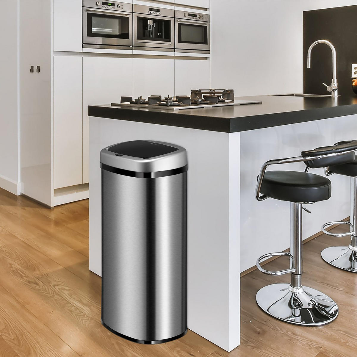 MÜLLEIMER viereckig 70L silber mit Sensor - Silberfarben, Metall (40/73/29cm) - Juskys