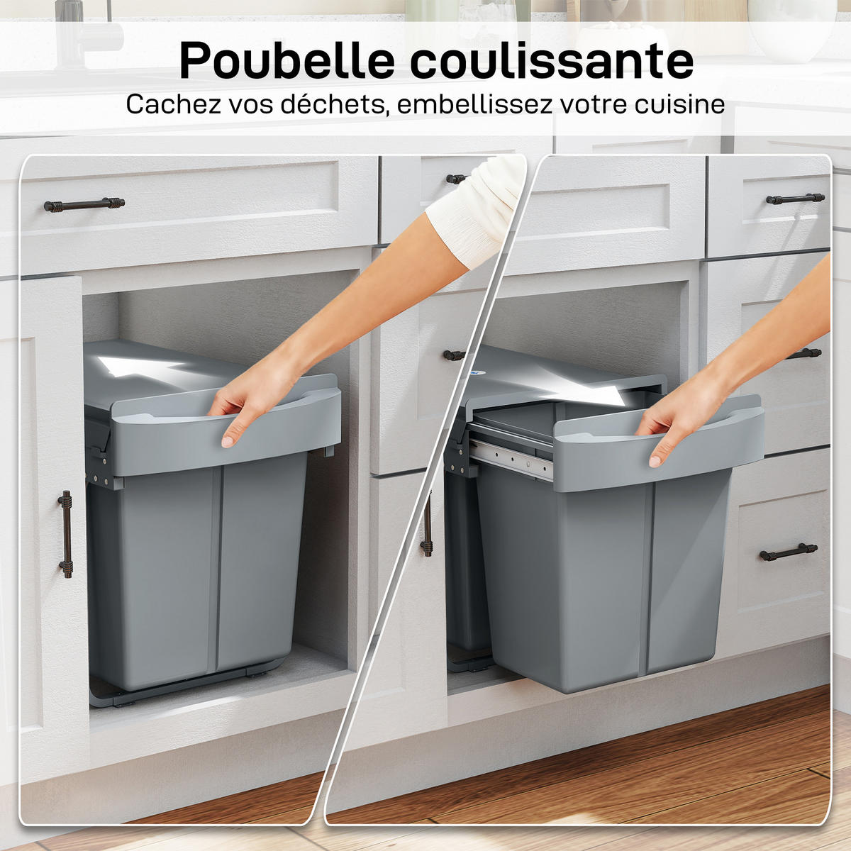 MÜLLTRENNSYSTEM Grau Ausziehbar Soft-Close 2x20L - Grau, Kunststoff (52/41/33.5cm) - PANGIVO