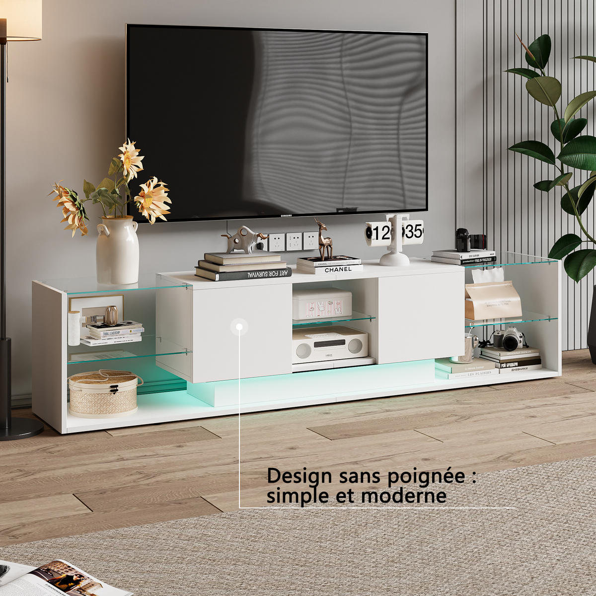 LED TV-TISCH 200CM WEIß MIT STAURAUM WOHNZIMMER - Weiß, Holzwerkstoff (35/45/200cm) - SHOPENTRA