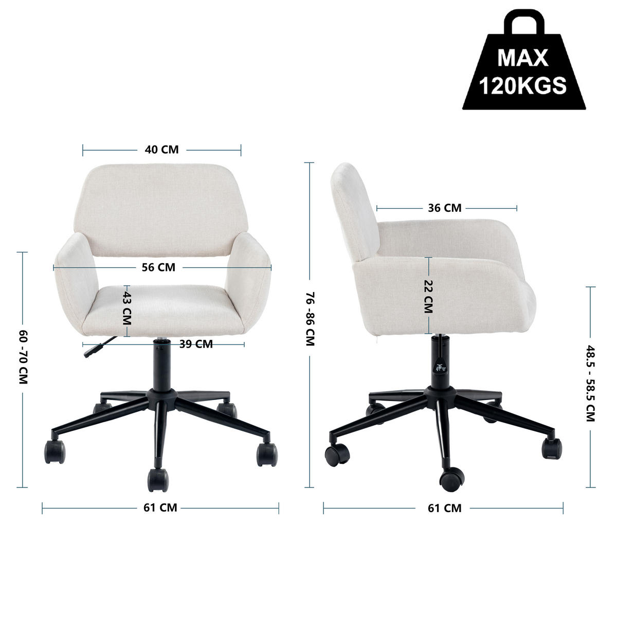 SCHREIBTISCH SET Schminktisch Weiß mit Schubladen & Drehstuhl - Weiß, Holzwerkstoff (40/105.5/73.5cm) - Urban Meuble