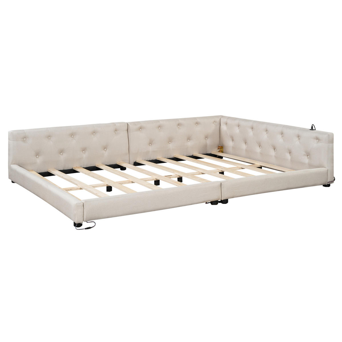 POLSTERBETT 140/200 cm aus Leinen mit LED-Beleuchtung und USB- und Type-C-Anschlüssen - Beige, Textil (140/200cm) - Flora Grace