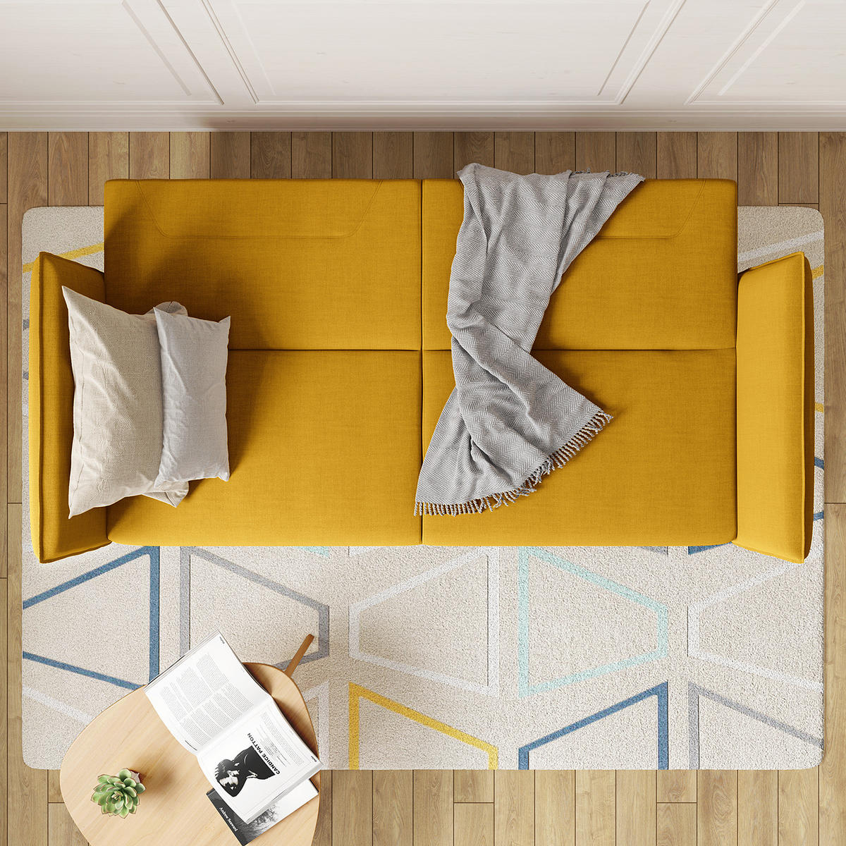 SCHLAFSOFA - Webstoff - Beige/Gelb, Holz/Textil (220/83/97cm) - home24