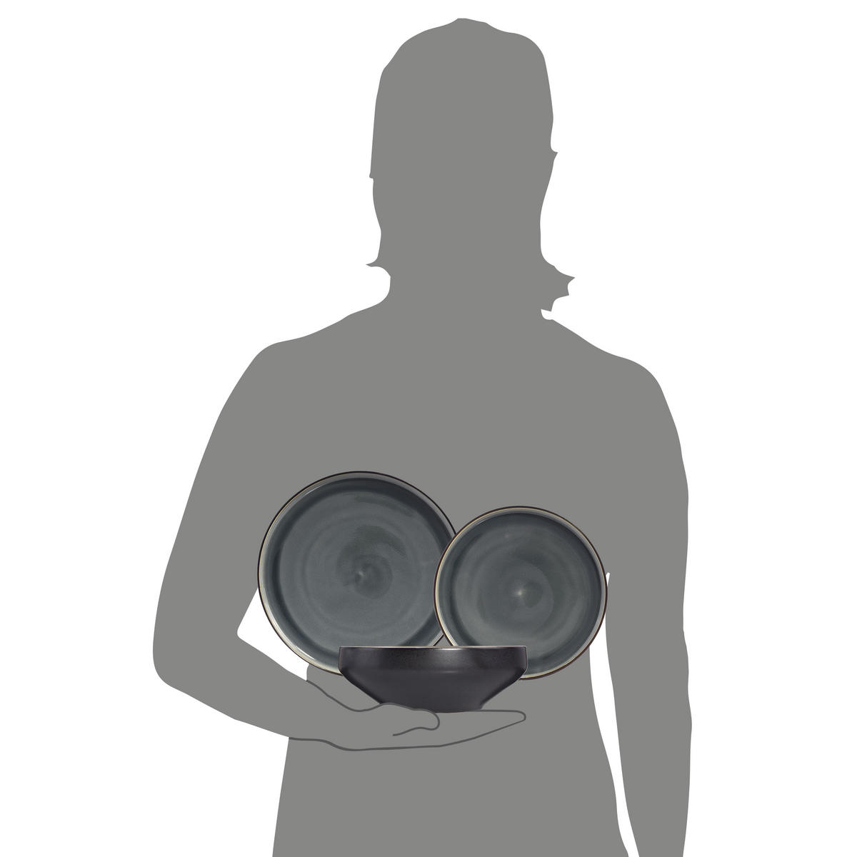 TAFELSERVICE HELSINKI - 12 teilig aus Steingut - Grau, Keramik (34.5/33/41.5cm) - Sänger