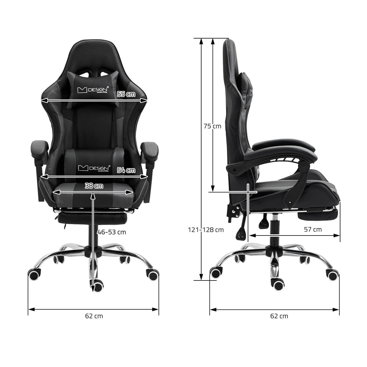 GAMING-STUHL schwarz grau - Schwarz, Metall (62/128/62cm) - ML-DESIGN