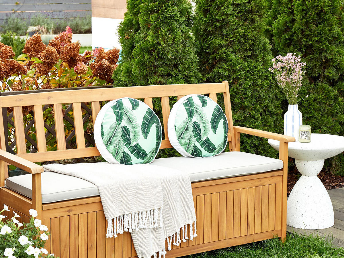 GARTENKISSEN 2er-Set Blattmotiv grün 40 cm Boissano - Hellgrün, Textil (40/40cm) - Beliani