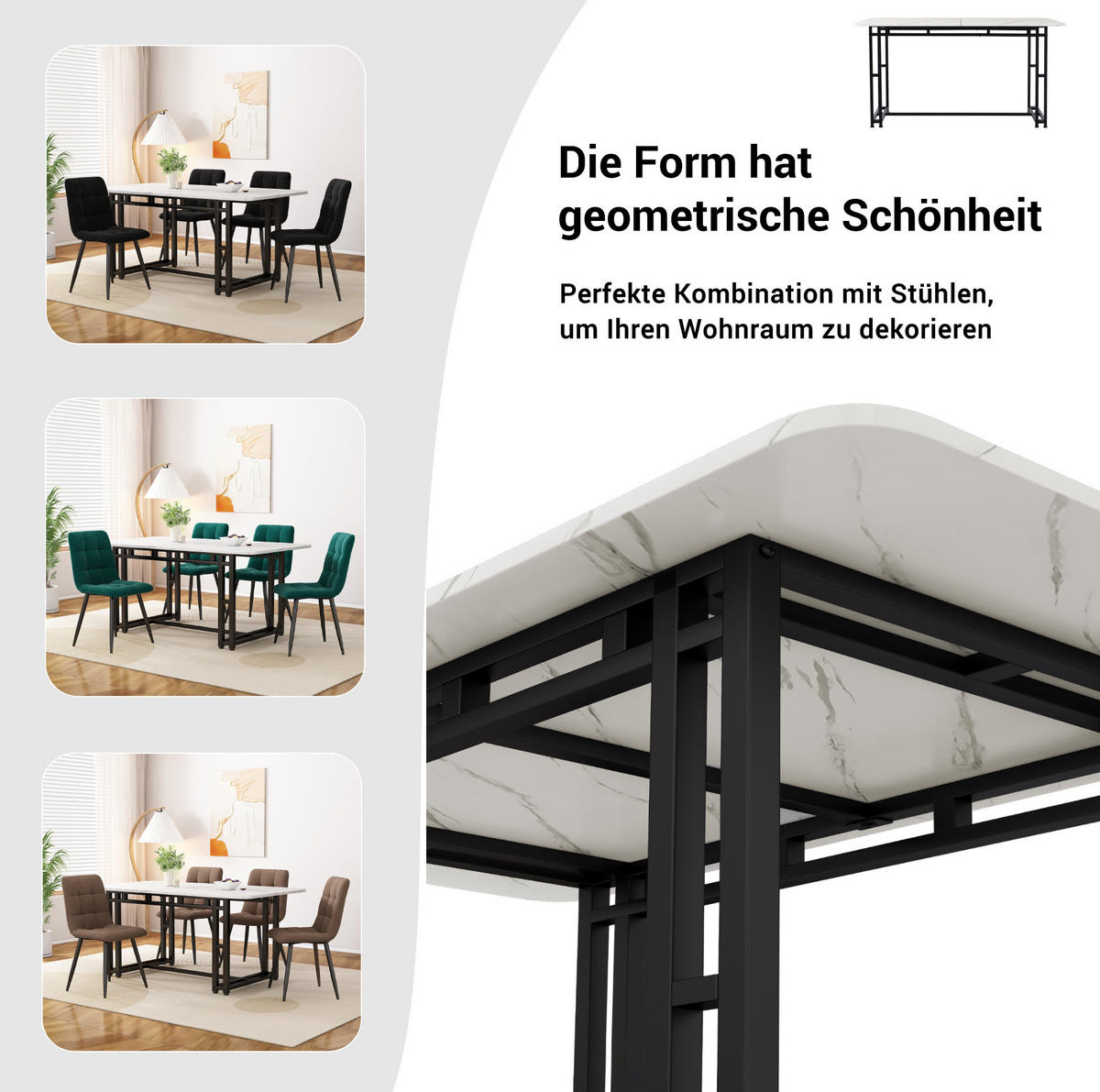 ESSTISCH-SET 4-tlg. 120 cm MDF Dunkelgrün - Dunkelgrün, Metall (70/74/120cm) - Meubliv