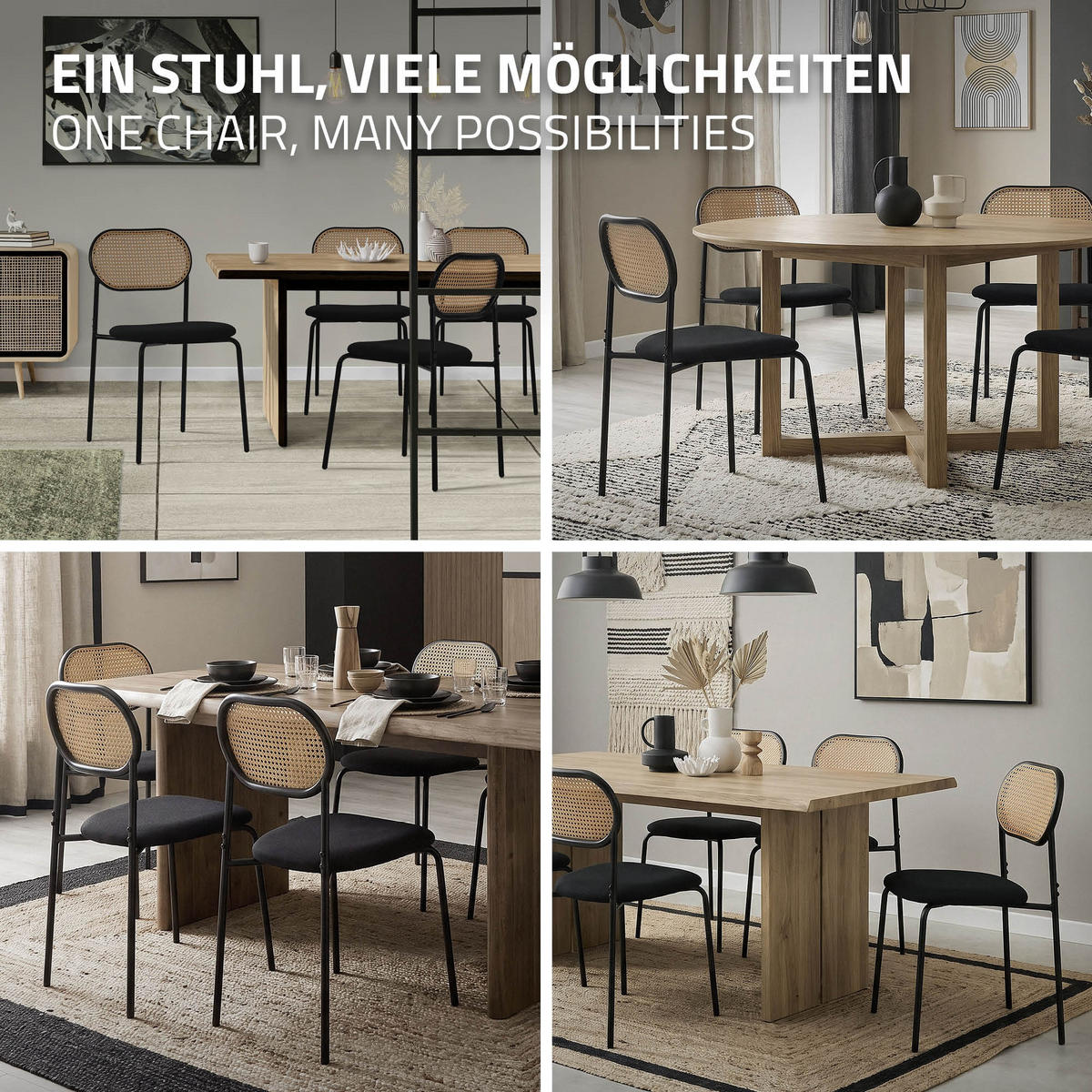 JÍDELNÍ ŽIDLE, SADA 2 KS, černý ratan - černá, kov (47/80.5/46cm) - ML-DESIGN