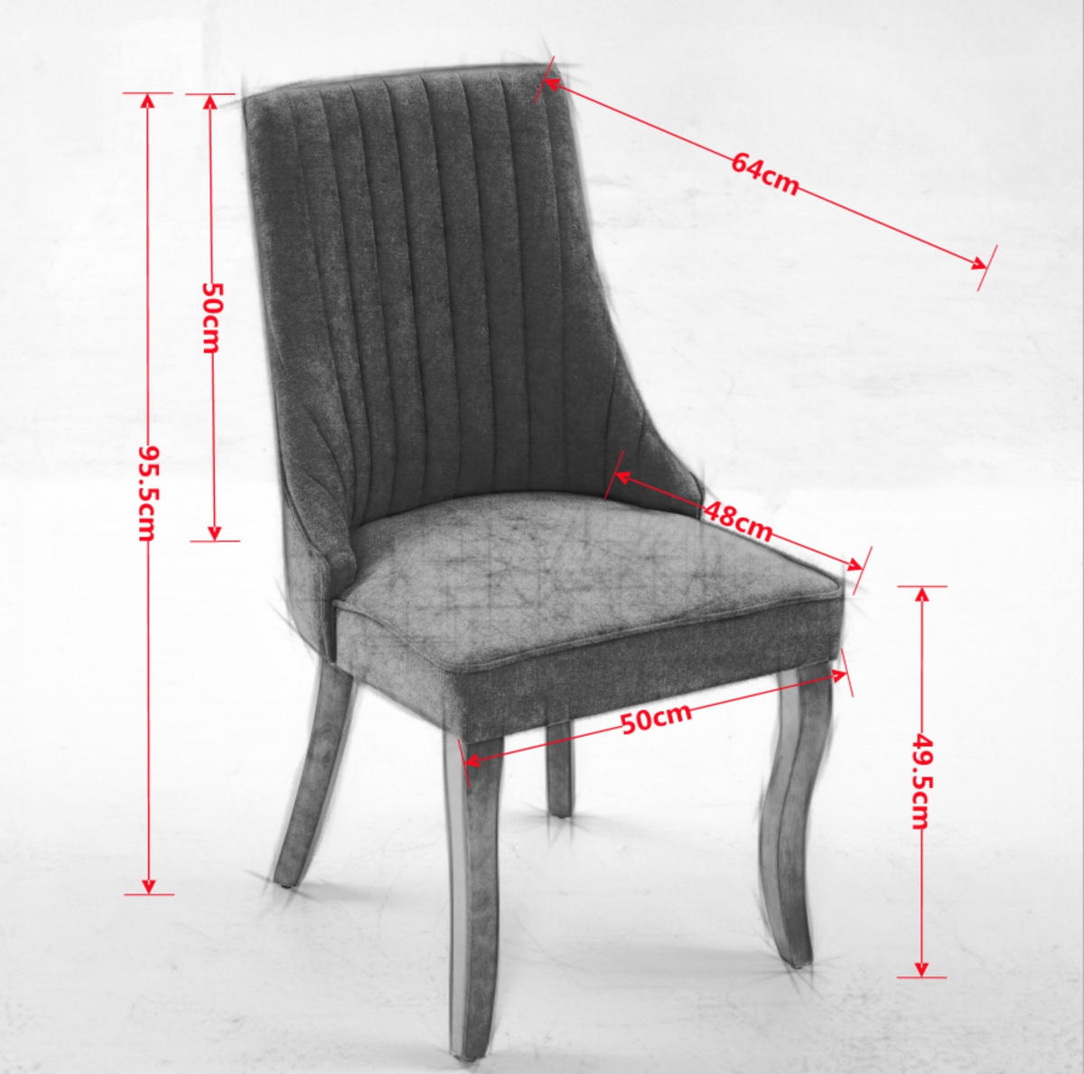 ESSZIMMERSTUHL 2er-Set mit hoher Rückenlehne Chenille Grey - Grau, Holz (50/95.5/64cm) - Meubliv