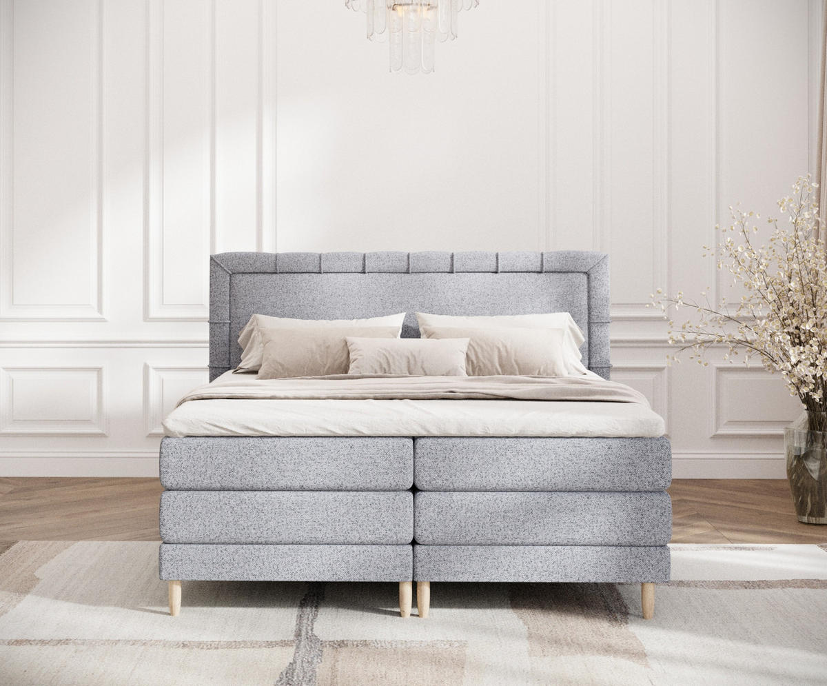 BOXSPRINGBETT Rimini Grau 200/200 cm mit Matratze und Topper - Naturfarben/Grau, Holz/Holzwerkstoff (200/200cm) - Maison de Reve
