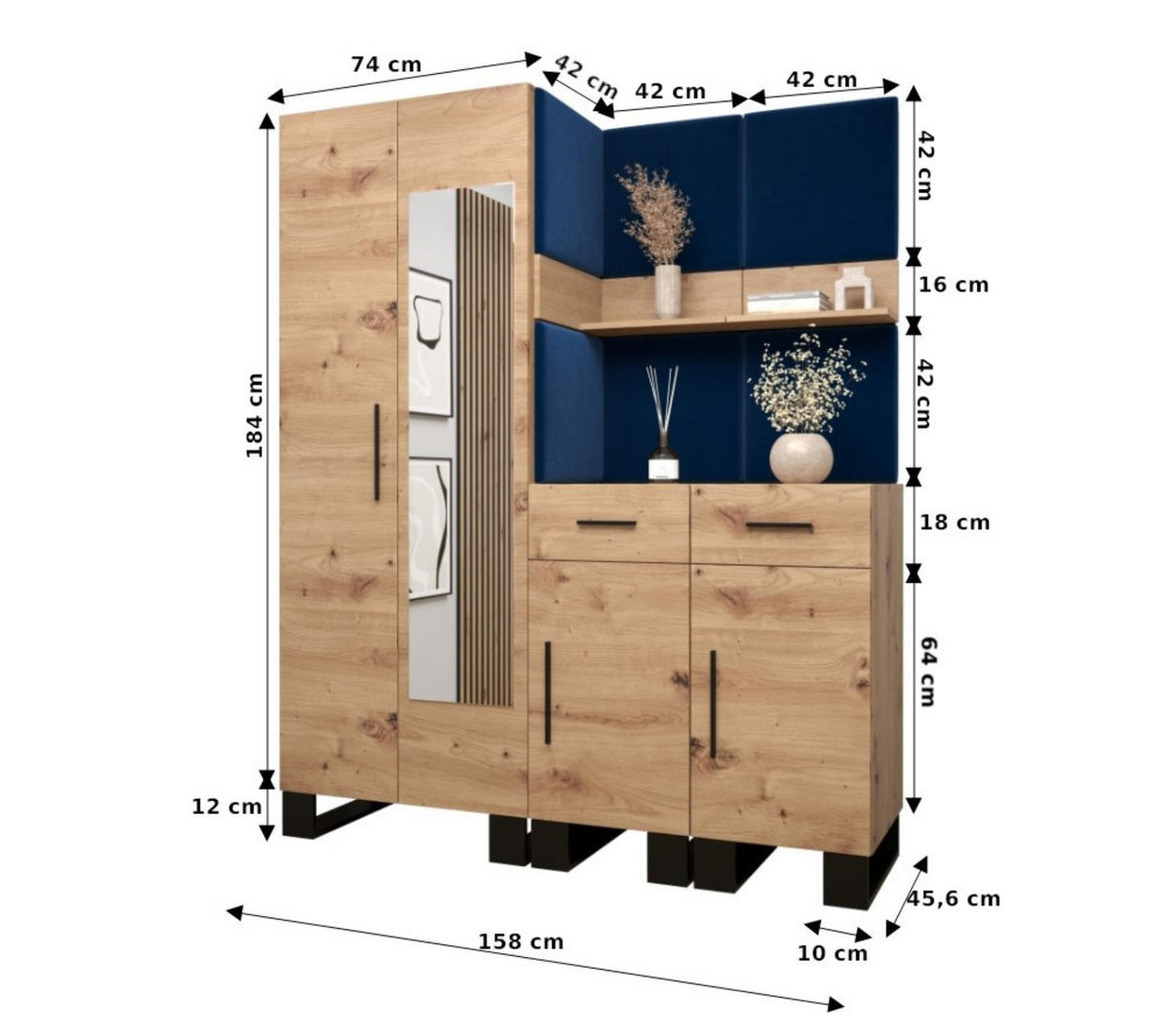 GARDEROBEN-SET 196/158/45,6 - Schwarz/Eiche Artisan, Holz/Kunststoff (158/196/45.6cm) - Abiks Möbel