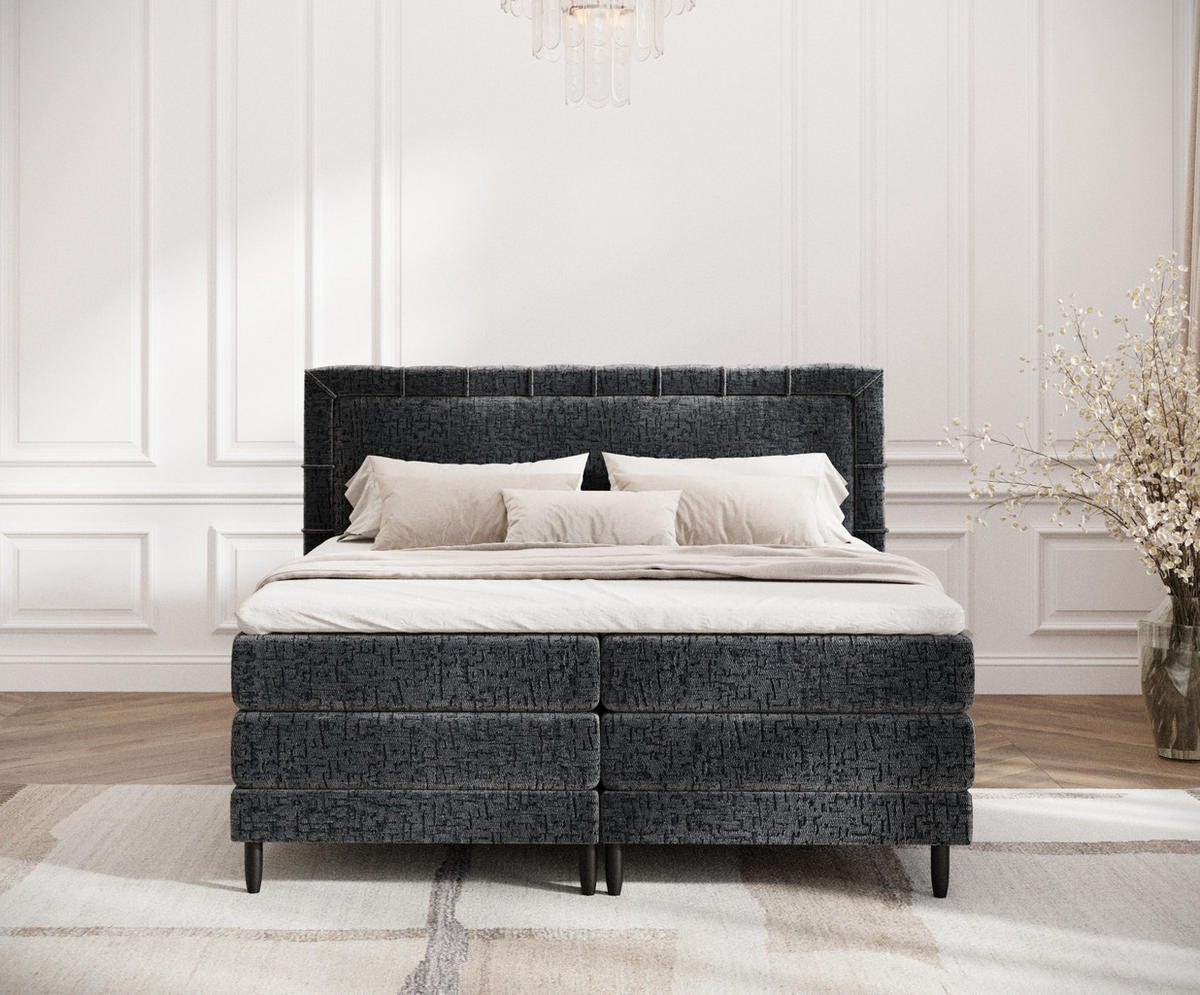 BOXSPRINGBETT Rimini Anthrazit 140/200 cm mit Matratze und Topper - Anthrazit/Schwarz, Holz/Holzwerkstoff (140/200cm) - Maison de Reve