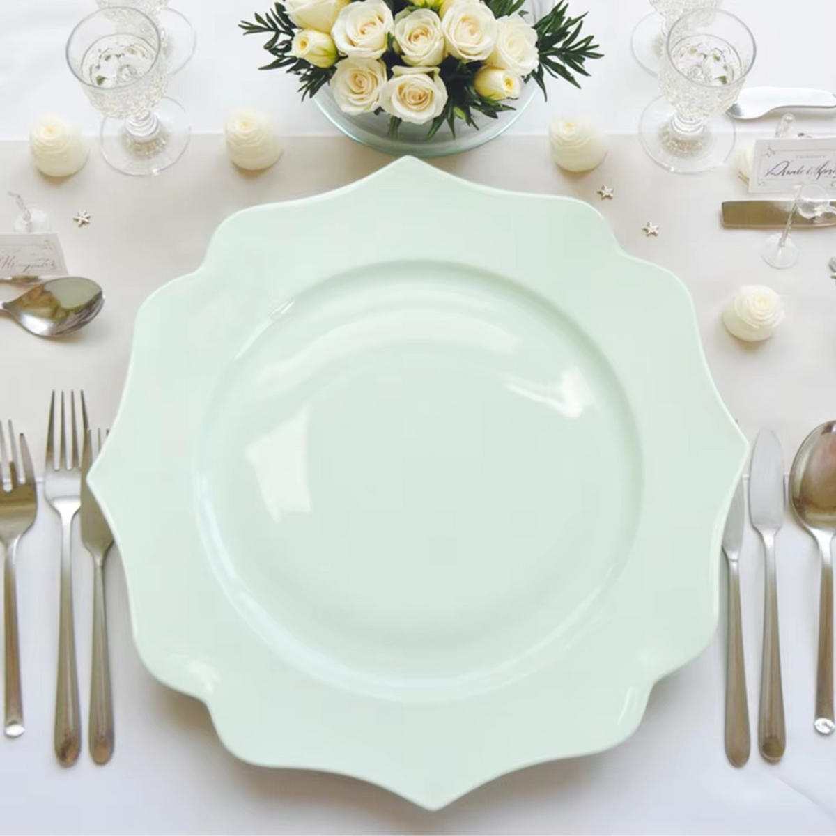 TELLERSET Mintgrün Bone China 4tlg Ø33 Ø27 Ø22 Ø16 cm - Grün, Keramik (33/33/3cm) - Quality Elegance