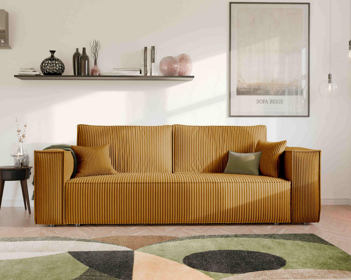 SOFA mit Schlaffunktion und Bettkasten, Senfgelb - Gelb, Holzwerkstoff/Textil (240/84/105cm) - Idohome