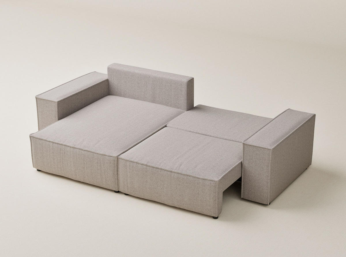 ECKSOFA MIT SCHLAFFUNKTION Moyo Beige Webstoff - Schwarz/Grau, Holz/Holzwerkstoff (255/148cm) - Maison de Reve