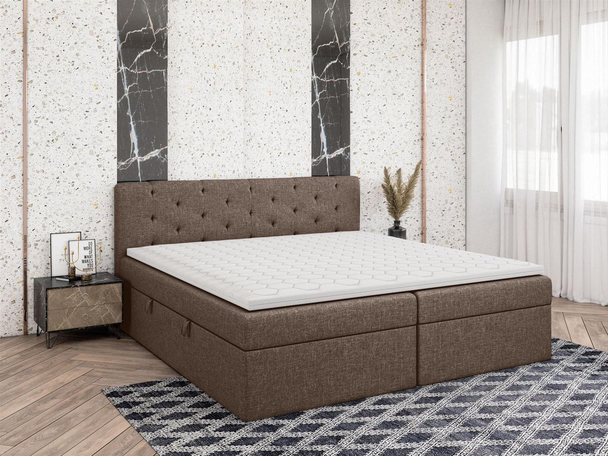 BOXBETT Doppelbett Pekin Braun 180x200 cm - Braun, Textil (180/200cm) - Fedve