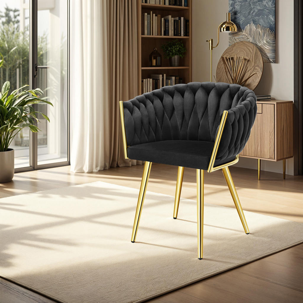 Thumbnail - tectake Esszimmerstuhl, Schwarz, Gold, Textil, Pappel, 60.5x75x55 cm, Esszimmer, Stühle, Esszimmerstühle, Armlehnenstühl...