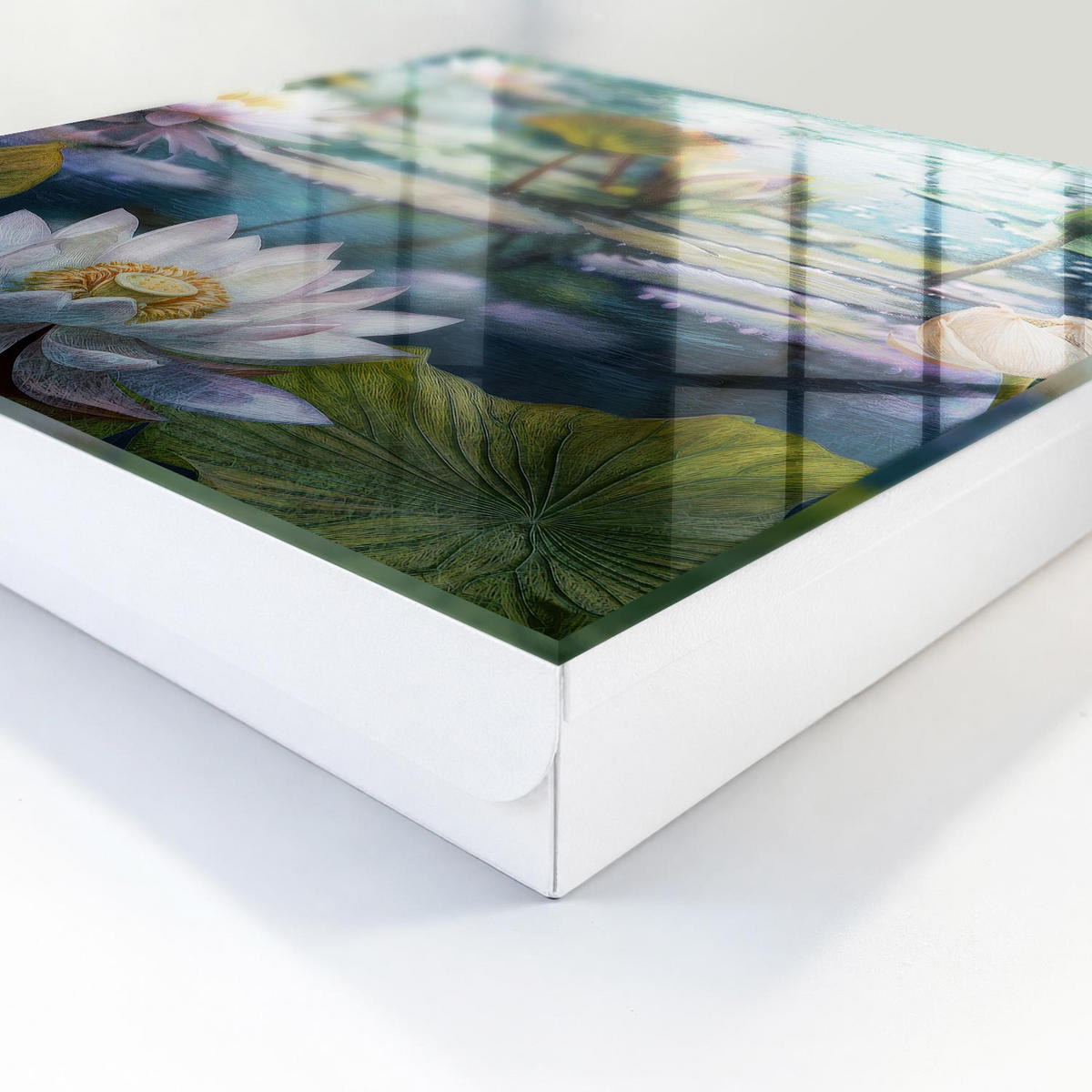 SCHLÜSSELBOX Weiß 30x30 cm – Türöffnung nach rechts - Wasserblumen - Grün, Metall (30/30/5cm) - TULUP