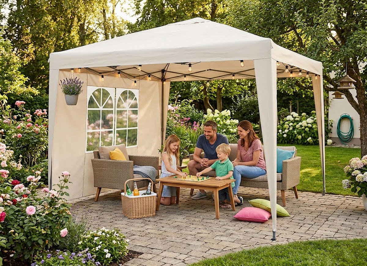 SEITENPLANE Roland für Pavillon mit Fenster 300x190 cm, Wasserabweisend, Farbe: Ecru - Naturfarben, Kunststoff (300/190/0.3cm) - TPFGarden