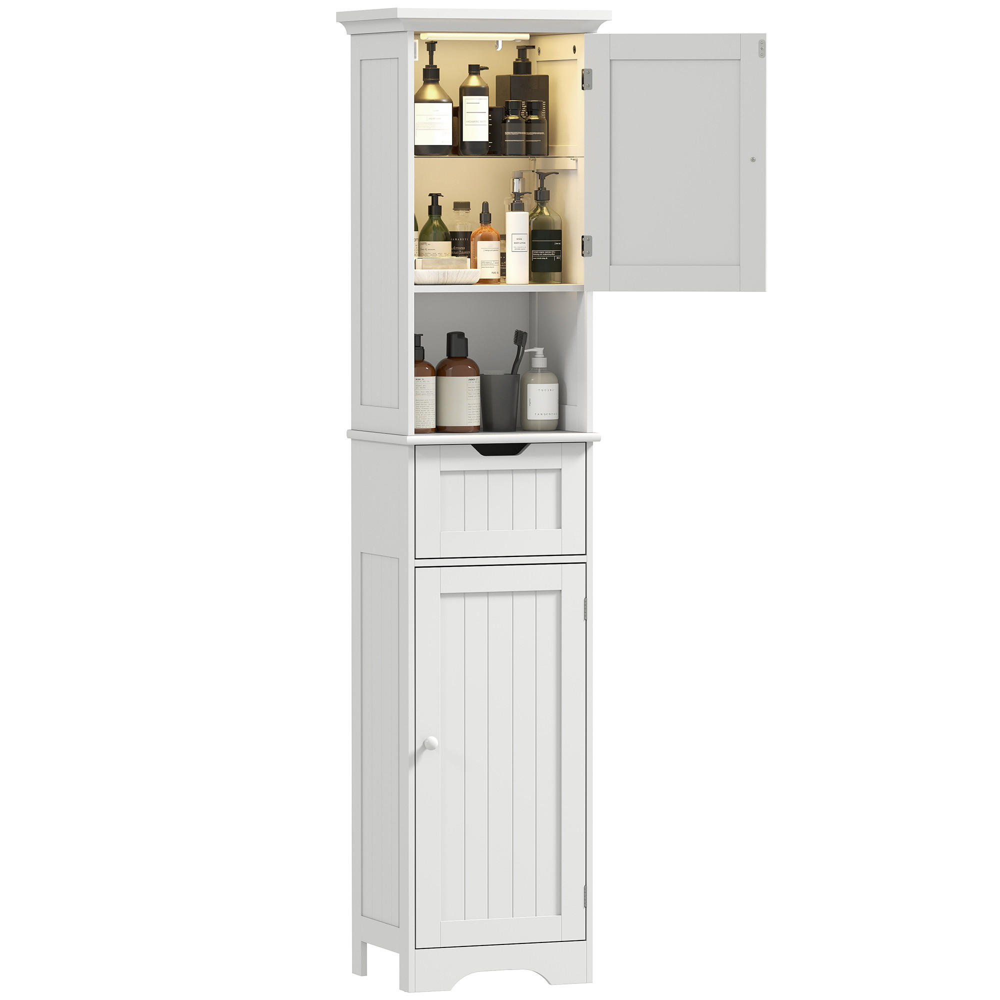 HOCHSCHRANK DE-12517 40/30/170 cm mit LED-Beleuchtung Weiß - Weiß, Holzwerkstoff (30/170/40cm) - ComfortXL