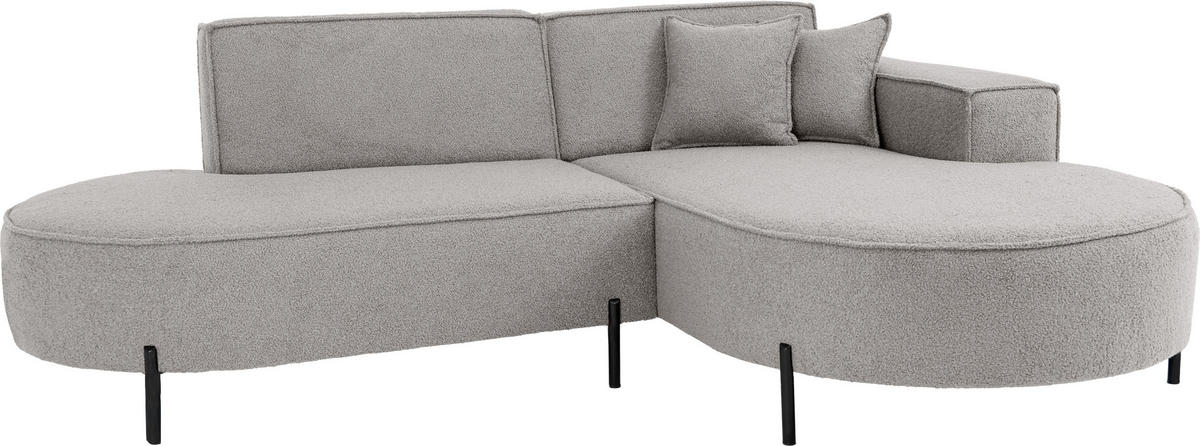ECKSOFA Hana Loft 3-Sitzer Ecke Rechts, Boucle, Hellgrau 241/80/168 cm - Hellgrau/Schwarz, Textil/Metall (241/168cm) - WFL GROUP