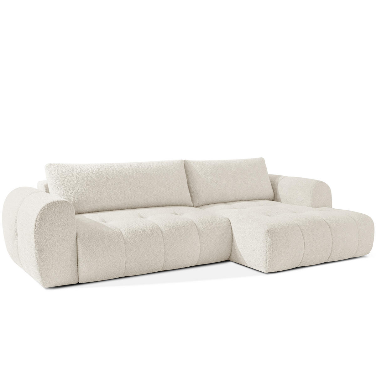 ECKSOFA MIT HOCKER LIRA, Weiß, Bouclé - Weiß, Holz/Holzwerkstoff (96/50cm) - KONSIMO®