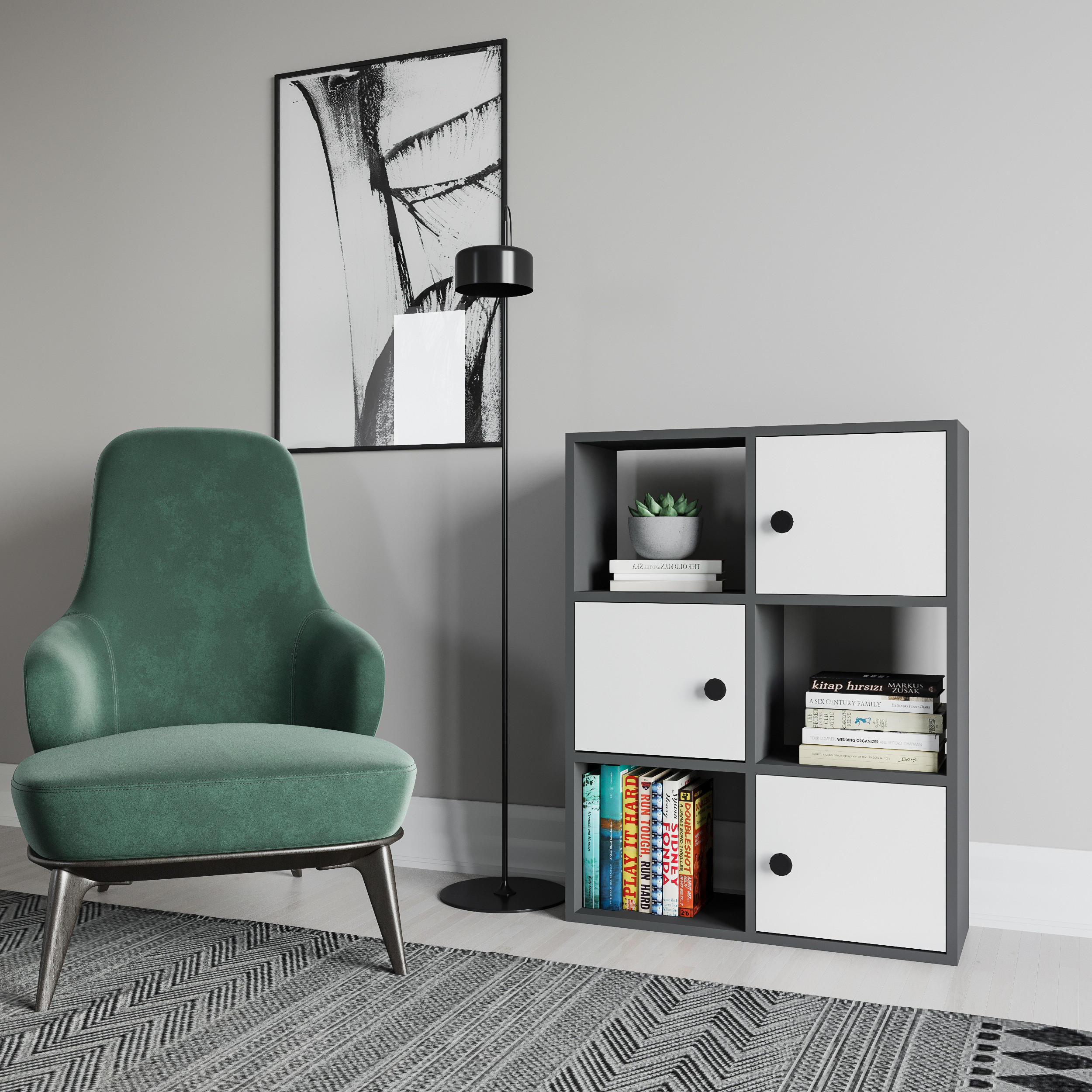 BÜCHERREGAL Tilton Eiche Anthrazit Weiss - Weiß/Grau, Holzwerkstoff (25/93/72cm) - Decorotika