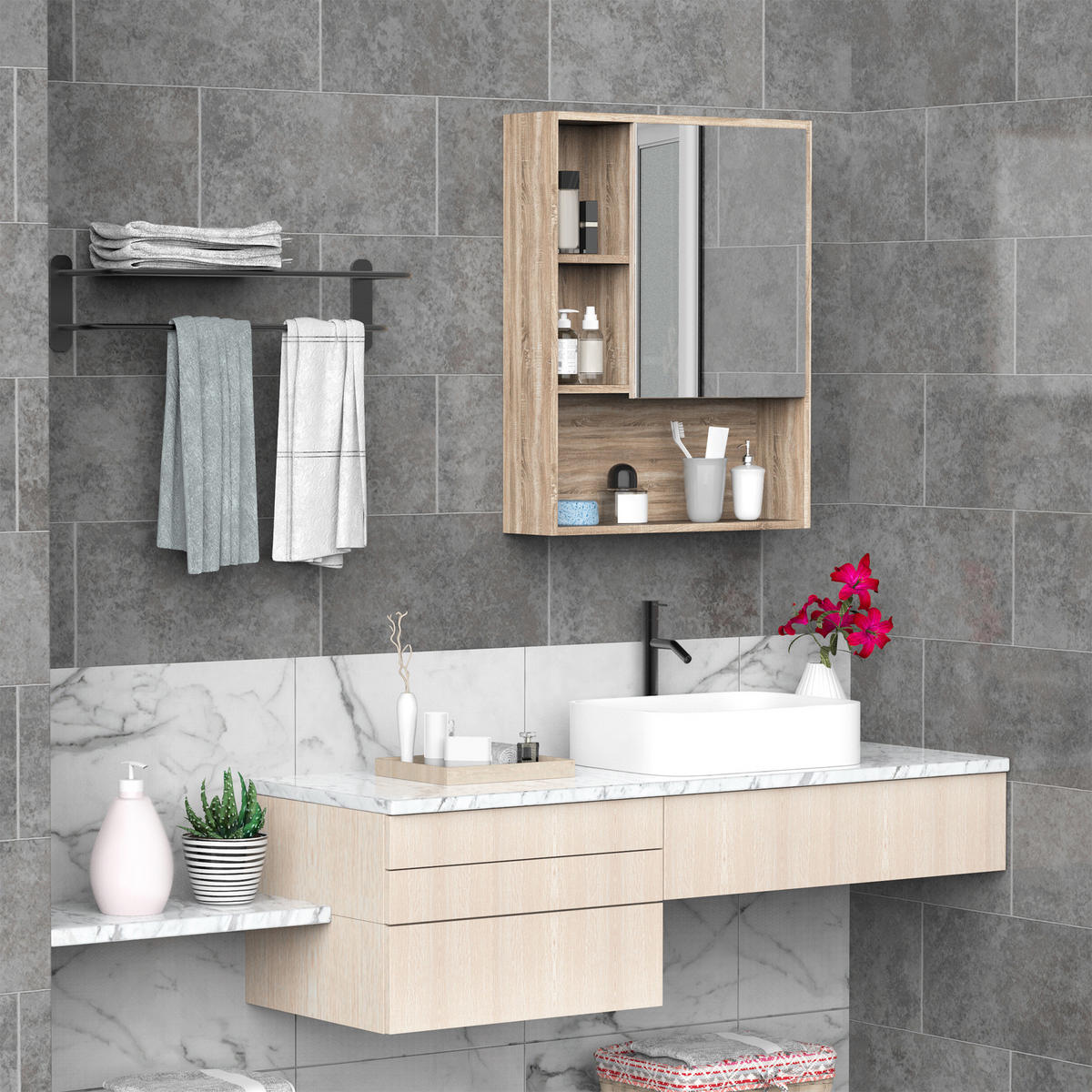 SPIEGELSCHRANK, Wandmontage mit höhenverstellbarem Einlegeboden, Innenraum,60x15x76cm - Braun, Glas (60/76/15cm) - Vallsero