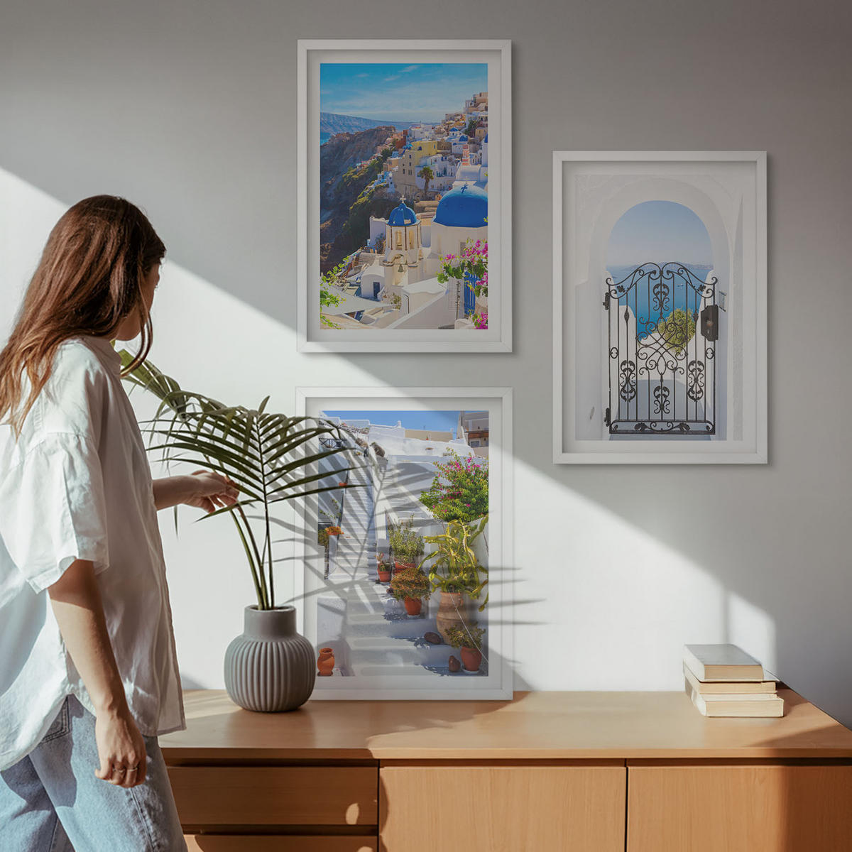 WANDBILDER 3er-Set - 40x60 cm Weißer Rahmen - Santorini-Architektur Oia - Weiß, Kunststoff (40/60cm) - ArtPrintCave