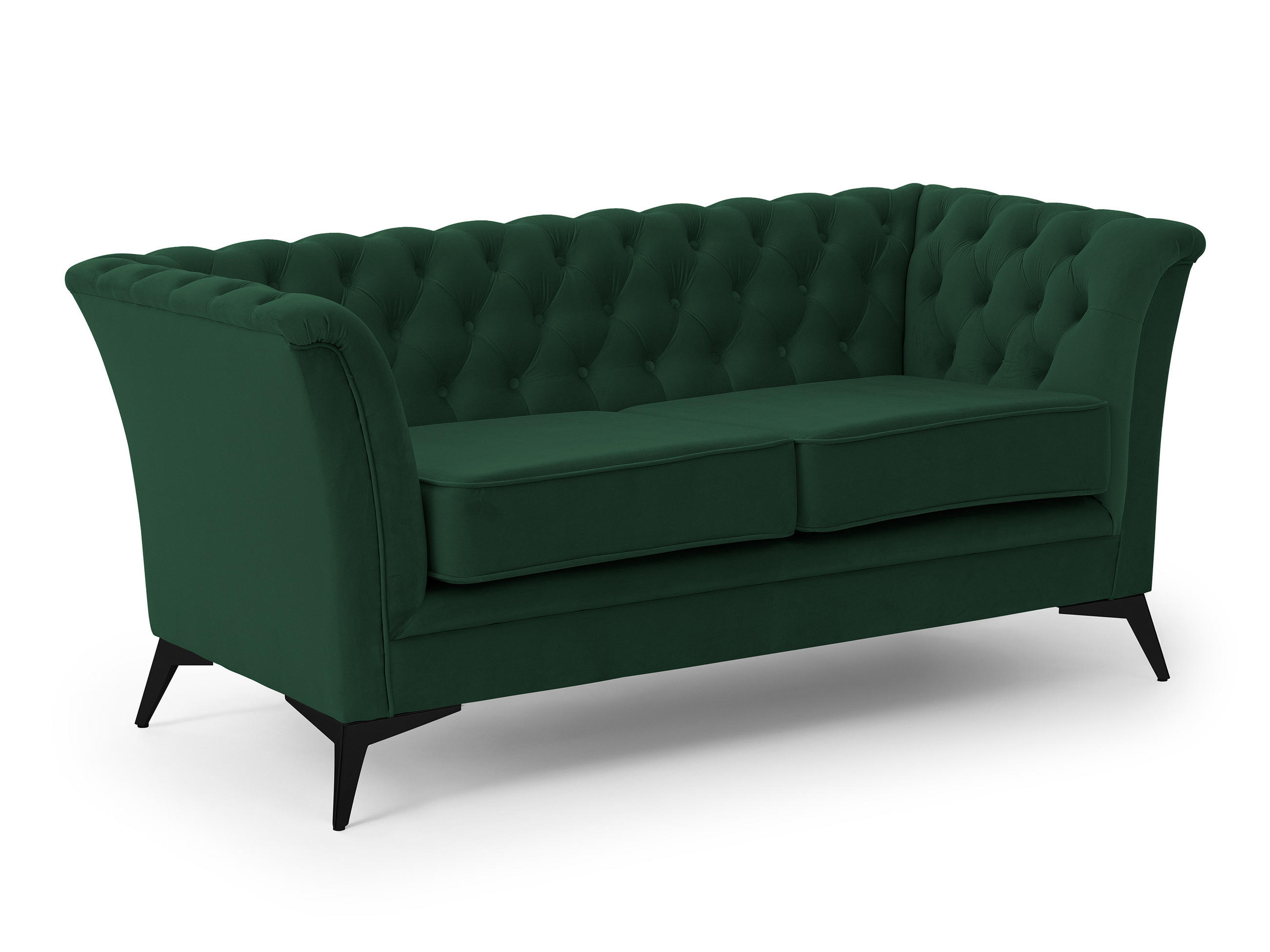 CHESTERFIELD-SOFA 2-sitzer Whitby Flaschengrün Samt mit schwarzen Füßen - Dunkelgrün/Schwarz, Holz/Textil (175/78/82cm) - S-Style Möbel
